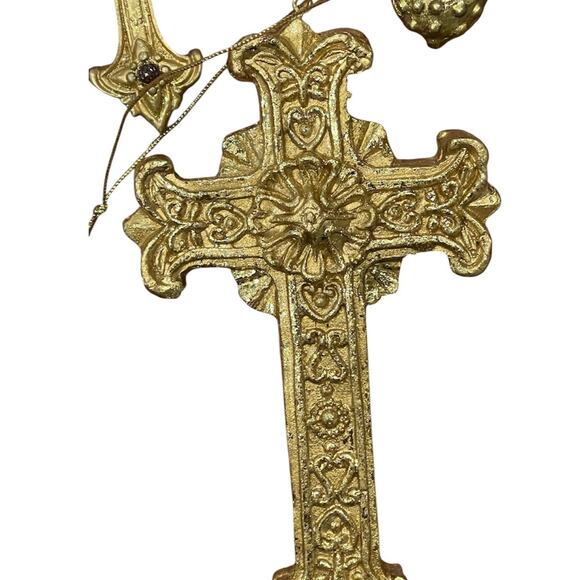 Set of 5 gold tone cross ornaments - Picture 5 of 10